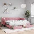 Miniatyrbillede 1 af 10: daybed med udtræk og skuffer 80x200 cm velour lyserød