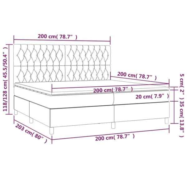 Ramsäng med madrass & LED mörkblå 200x200 cm sammet
