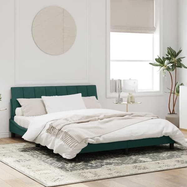 sengeramme med sengegavl 160x200 cm fløjl mørkegrøn