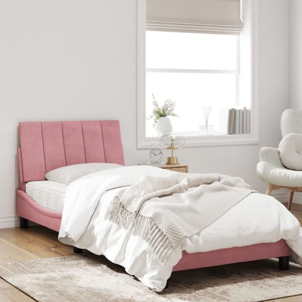 sengeramme med LED-lys 80x200 cm velour pink