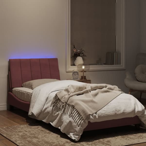 sengeramme med LED-lys 80x200 cm velour pink