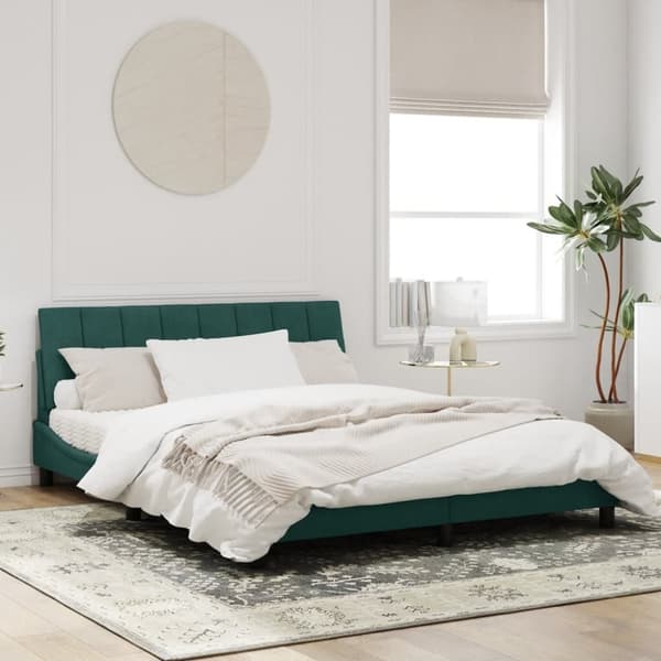 sengeramme med LED-lys 160x200 cm velour mørkegrøn