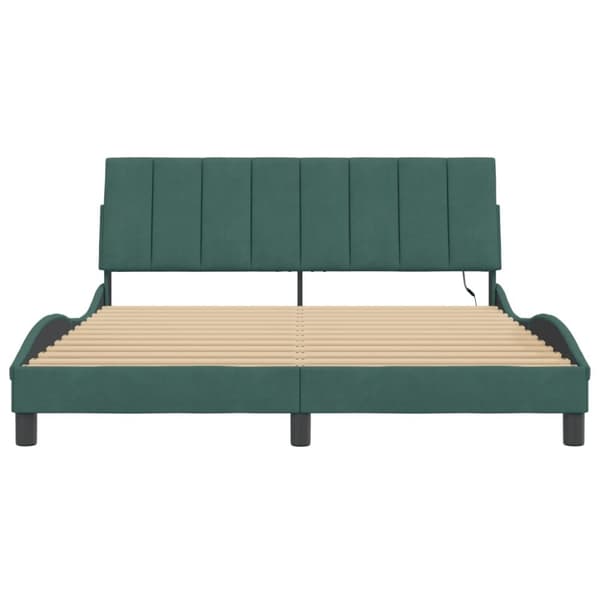 sengeramme med LED-lys 160x200 cm velour mørkegrøn