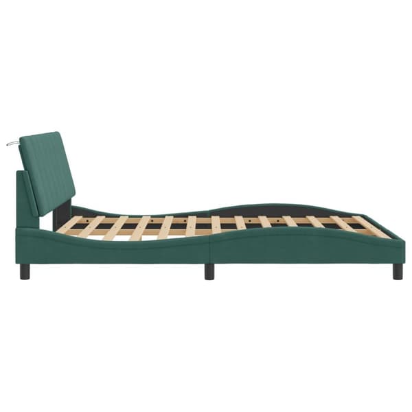 sengeramme med LED-lys 160x200 cm velour mørkegrøn