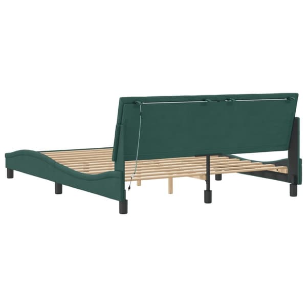 sengeramme med LED-lys 160x200 cm velour mørkegrøn
