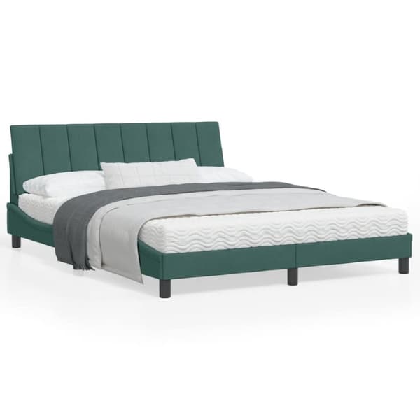 sengeramme med LED-lys 160x200 cm velour mørkegrøn