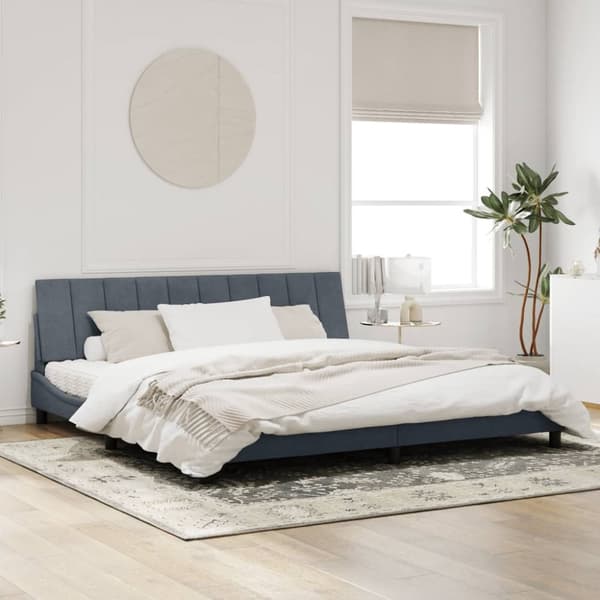 Sängram med LED-belysning mörkgrå 200x200 cm sammet