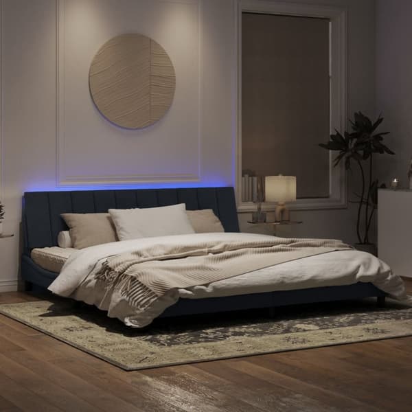 Sängram med LED-belysning mörkgrå 200x200 cm sammet