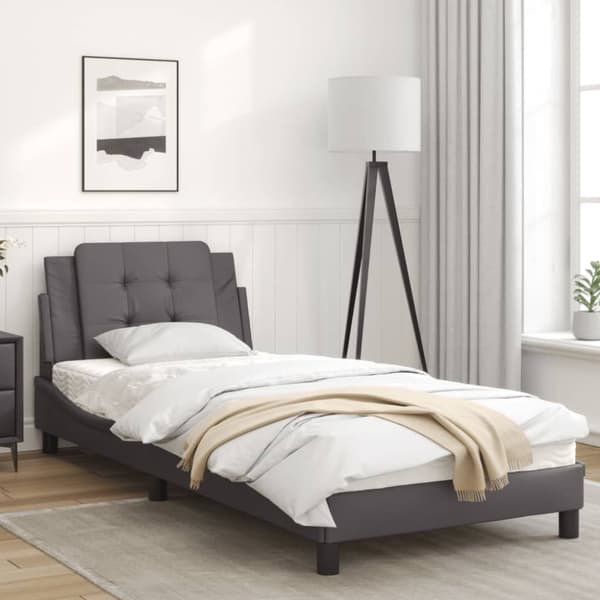 sengeramme med LED-lys 90x190 cm kunstlæder grå