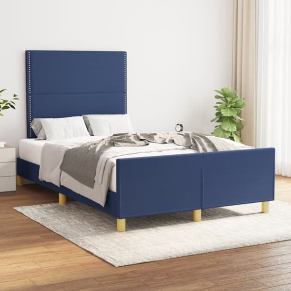 sengeramme med sengegavl 120x190 cm stof blå