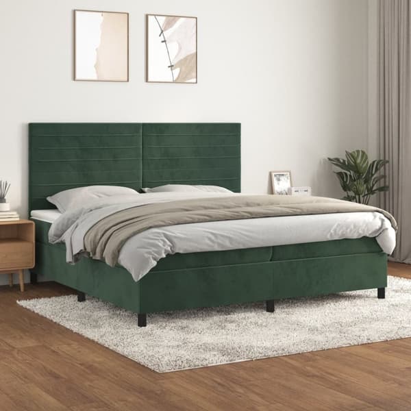 kontinentalseng med madras 200x200 cm fløjl mørkegrøn