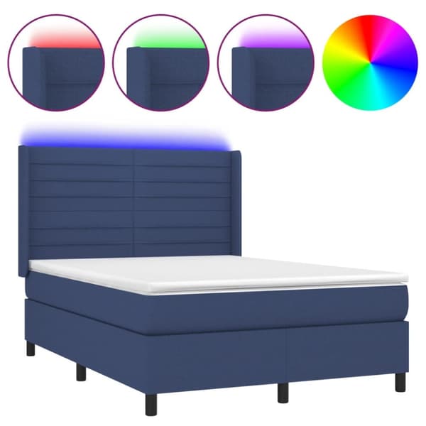 Ramsäng med madrass & LED blå 140x190 cm tyg