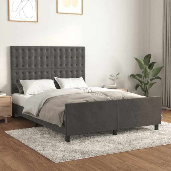 sengeramme med sengegavl 140x200 cm fløjl mørkegrå