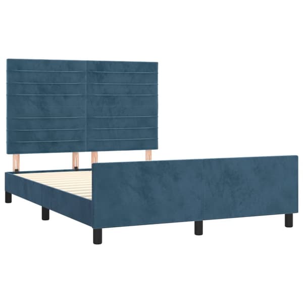 sengeramme med sengegavl 140x200 cm fløjl mørkeblå