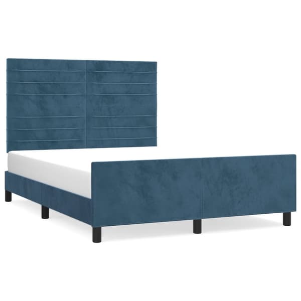 sengeramme med sengegavl 140x200 cm fløjl mørkeblå