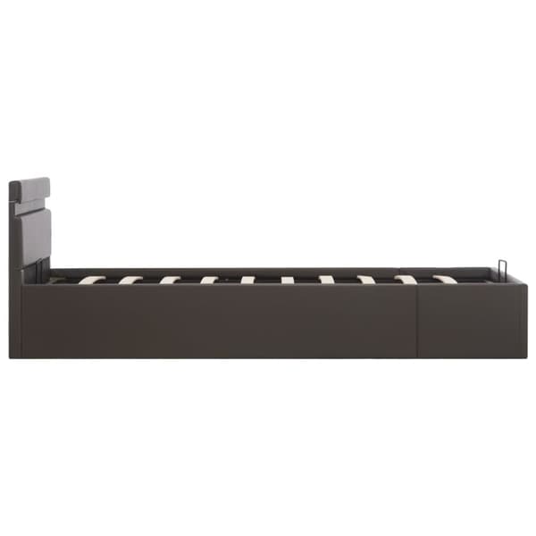 Sängram hydraulisk förvaring LED grå konstläder 90x200 cm