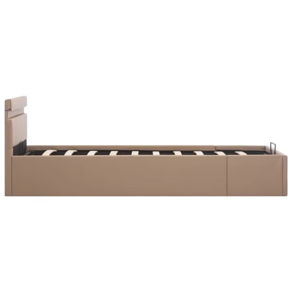 Sängram hydraulisk förvaring LED ljusbrun konstläder 100x200 cm