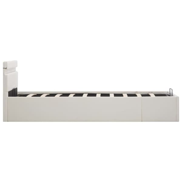 Sängram hydraulisk förvaring LED vit konstläder 90x200 cm