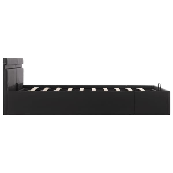 hydraulisk opbevaringsseng med LED 160x200 cm kunstlæder sort