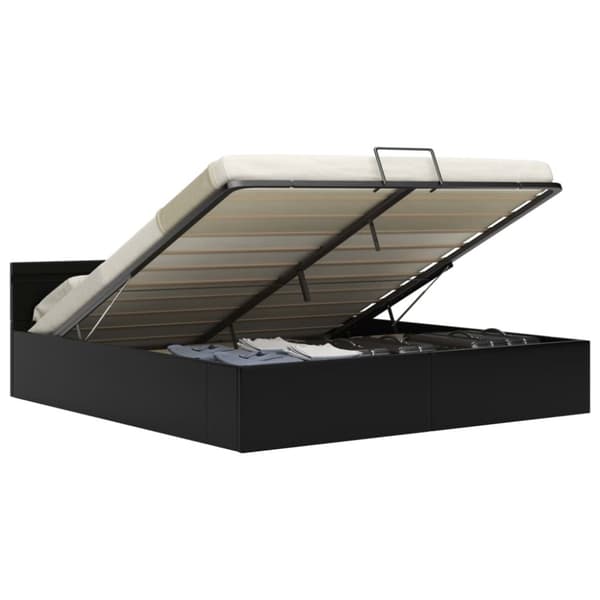 hydraulisk opbevaringsseng med LED 160x200 cm kunstlæder sort