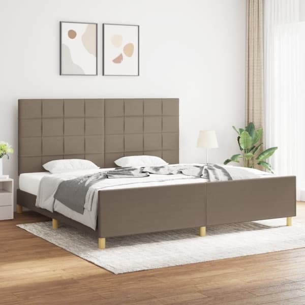 sengeramme med sengegavl 200x200 cm stof gråbrun