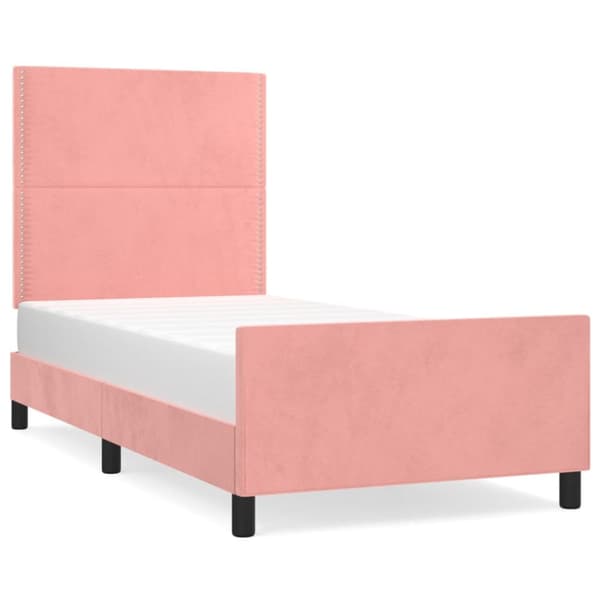 sengeramme med sengegavl 90x190 cm fløjl lyserød