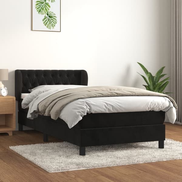 kontinentalseng med madras 100x200 cm fløjl sort