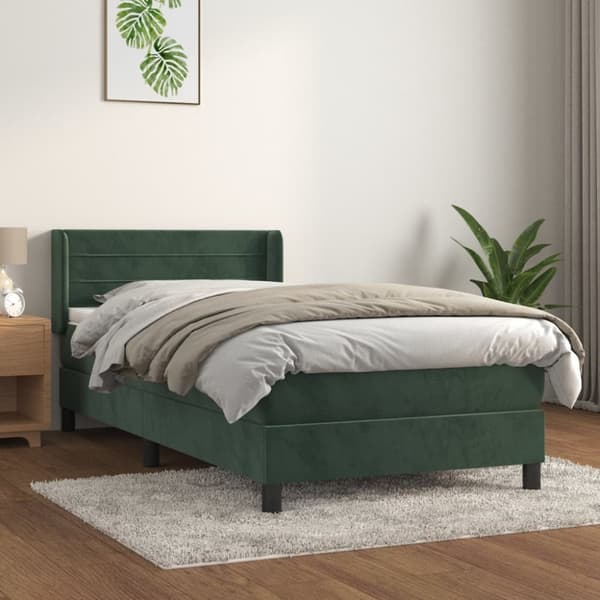kontinentalseng med madras 90x200 cm fløjl mørkegrøn