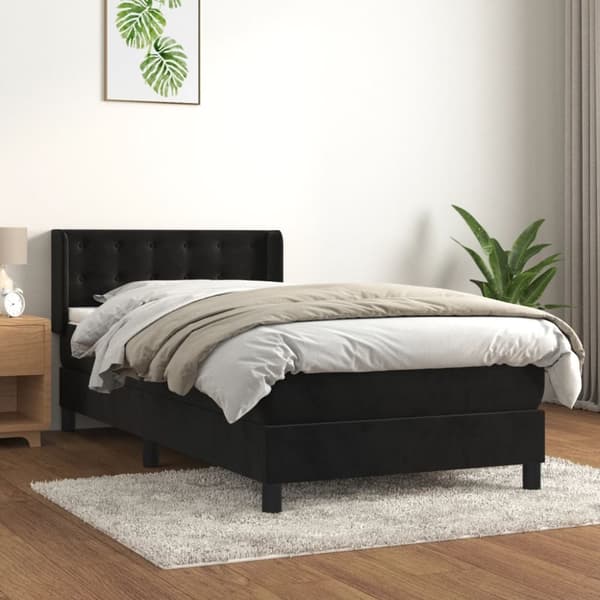 kontinentalseng med madras 100x200 cm fløjl sort