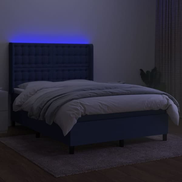 kontinentalseng med LED-lys 140x190 cm stof blå