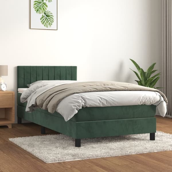 Ramsäng med madrass mörkgrön 80x200 cm sammet