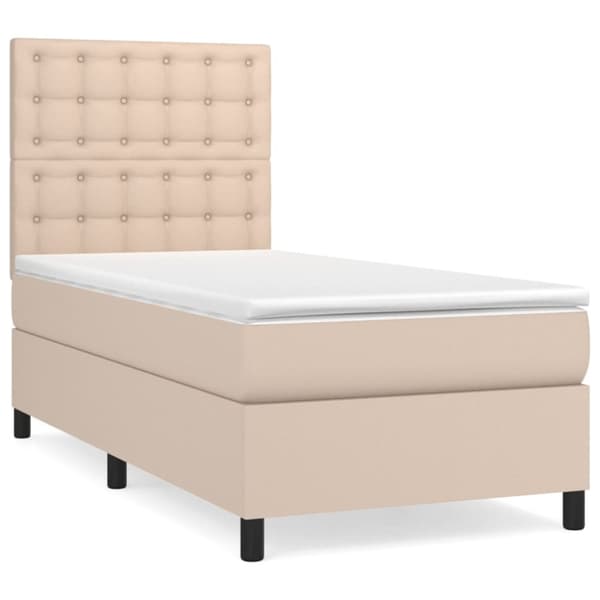 kontinentalseng 90x190 cm kunstlæder cappuccinofarvet