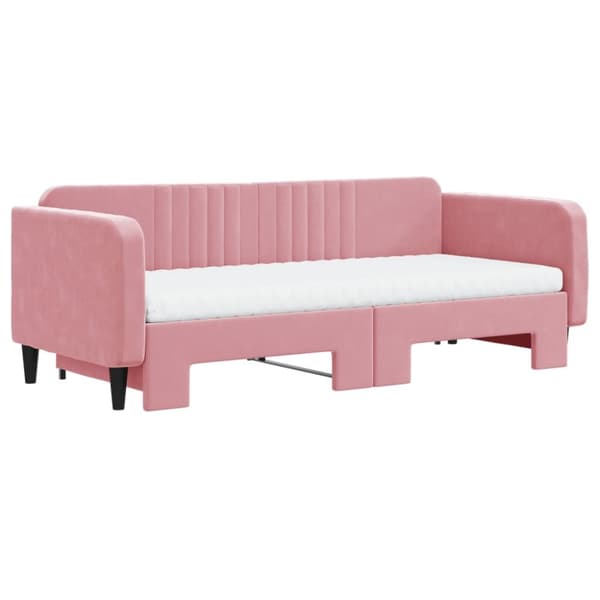 Dagbädd utdragbar med madrasser rosa 90x200 cm sammet