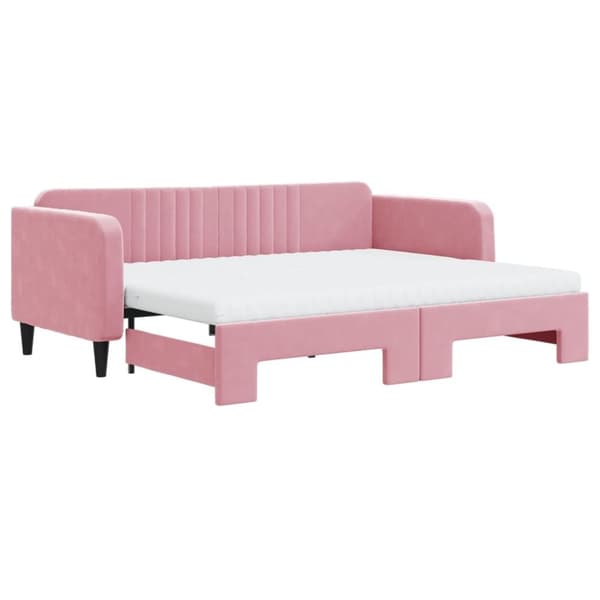 Dagbädd utdragbar med madrasser rosa 90x200 cm sammet