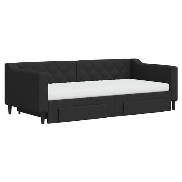 daybed med udtræk og skuffer 90x190 cm stof sort