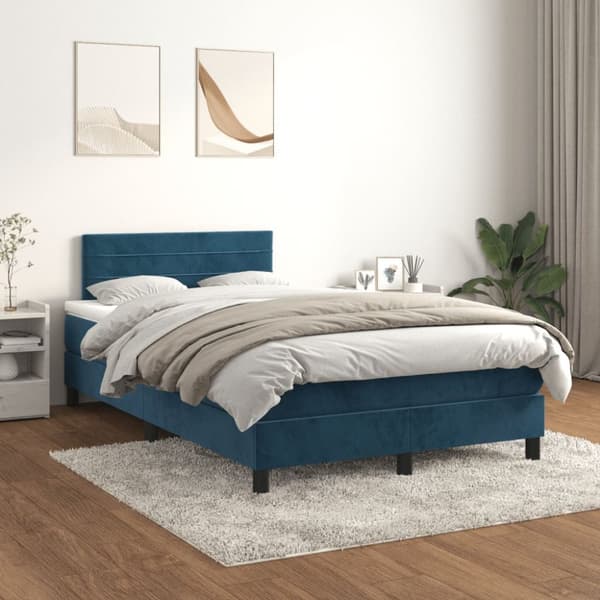 Ramsäng med madrass mörkblå 120x190 cm sammet
