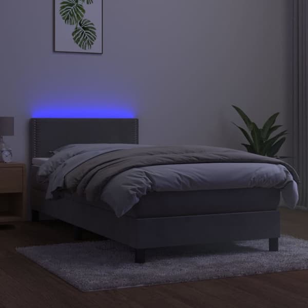 kontinentalseng med LED-lys 100x200 cm fløjl lysegrå