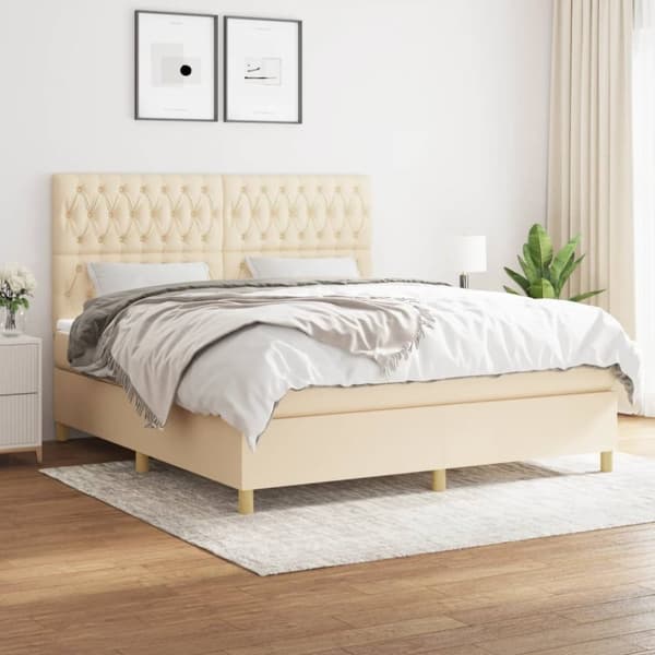 kontinentalseng med madras 180x200 cm stof cremefarvet