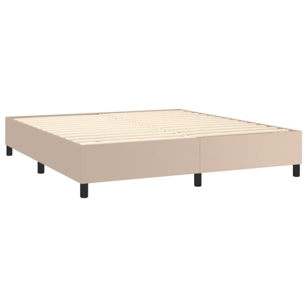 kontinentalseng LED-lys 180x200 cm kunstlæder cappuccinofarvet