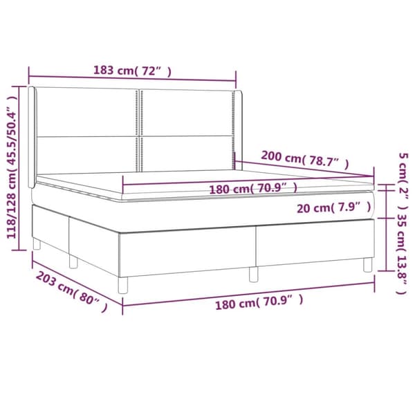 kontinentalseng LED-lys 180x200 cm kunstlæder cappuccinofarvet