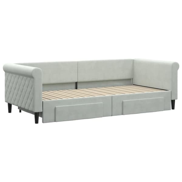 Dagbädd utdragbar med lådor ljusgrå 90x200 cm sammet