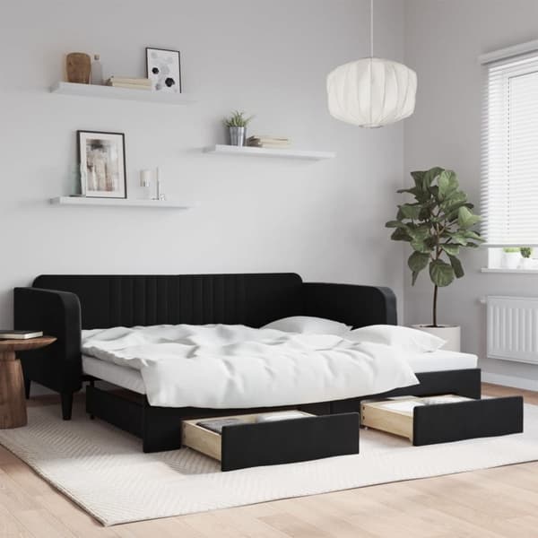 Dagbädd utdragbar med lådor svart 100x200 cm sammet