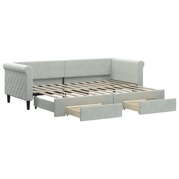 daybed med udtræk og skuffer 80x200 cm velour lysegrå
