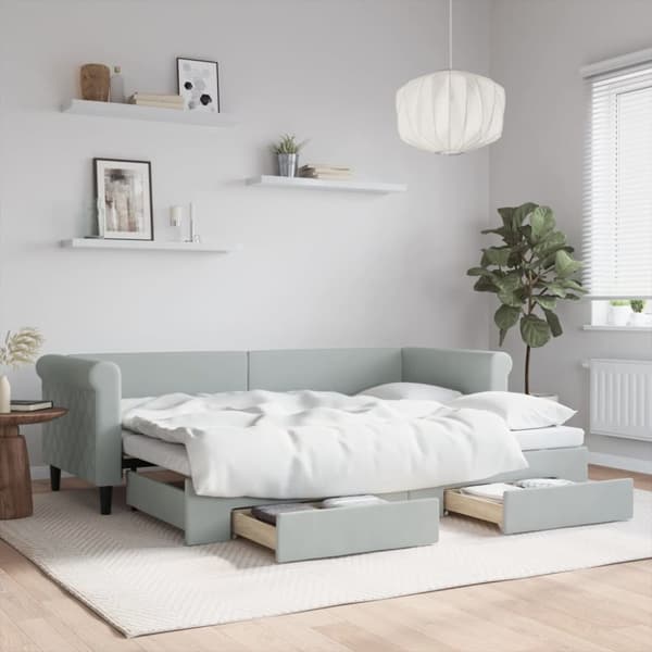 daybed med udtræk og skuffer 80x200 cm velour lysegrå