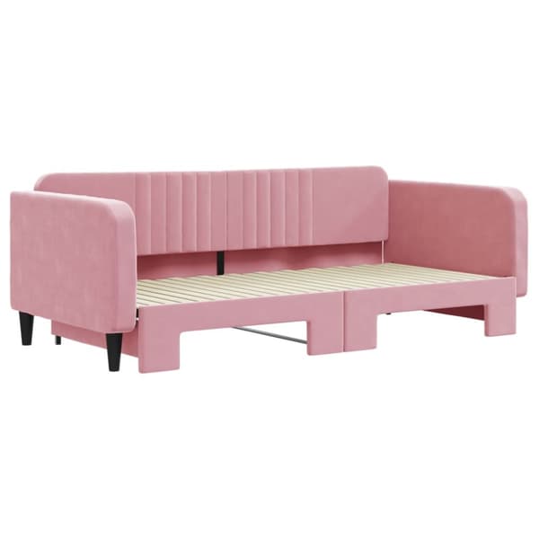 daybed med udtræk 100x200 cm velour lyserød