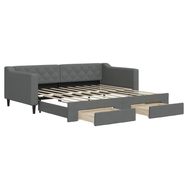 daybed med udtræk og skuffer 90x190 cm stof mørkegrå