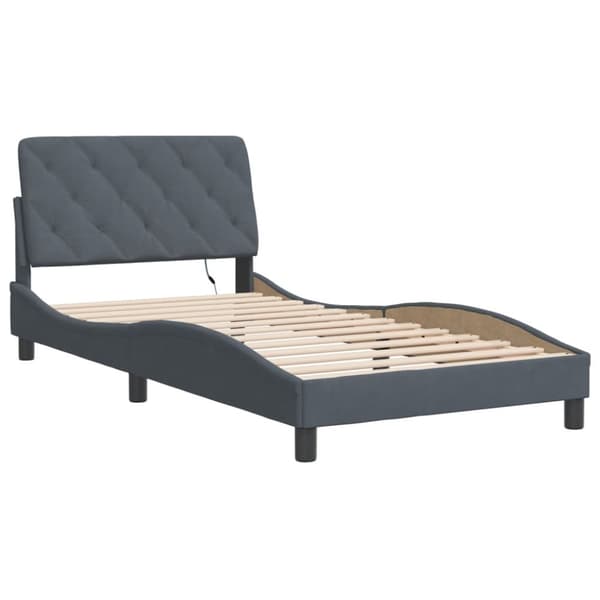 sengeramme med LED-lys 100x200 cm velour mørkegrå