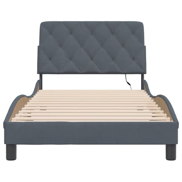 sengeramme med LED-lys 100x200 cm velour mørkegrå