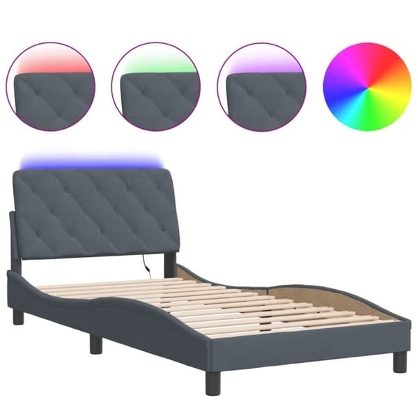 sengeramme med LED-lys 100x200 cm velour mørkegrå