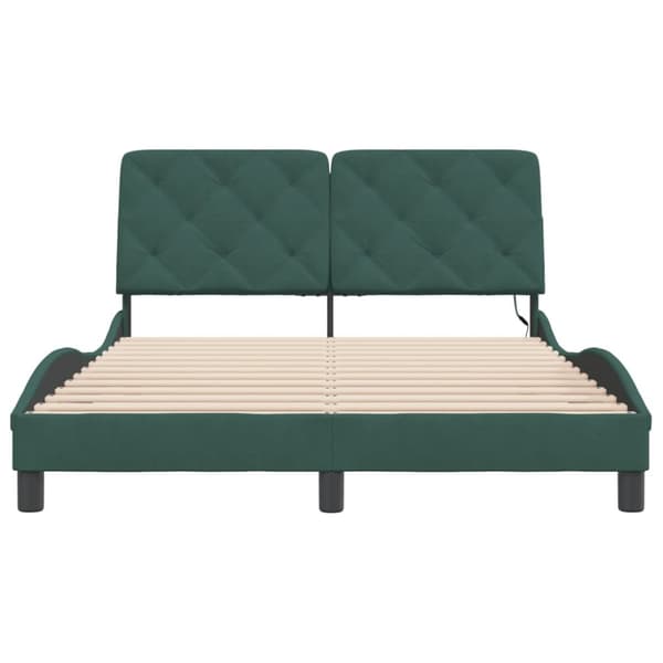 sengeramme med LED-lys 140x190 cm velour mørkegrøn
